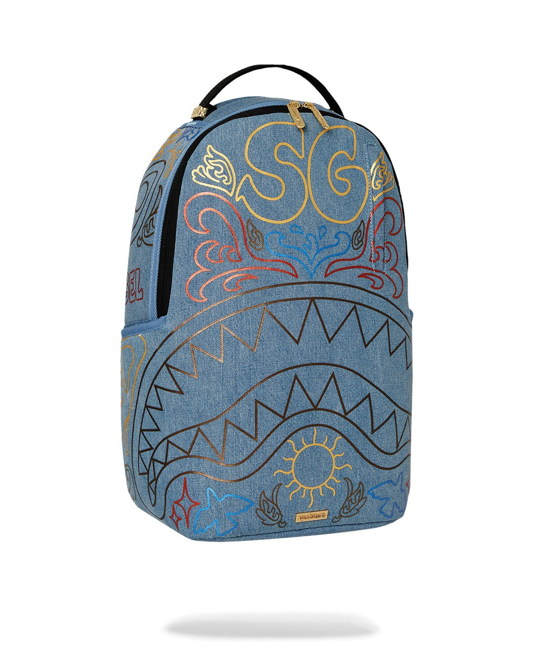 METALLIC PRINTED DENIM SHARK DLXSV BACKPACK