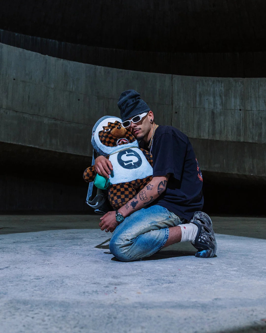 MONEY BEAR IN SHARK COSTUME BEAR BACKPACK